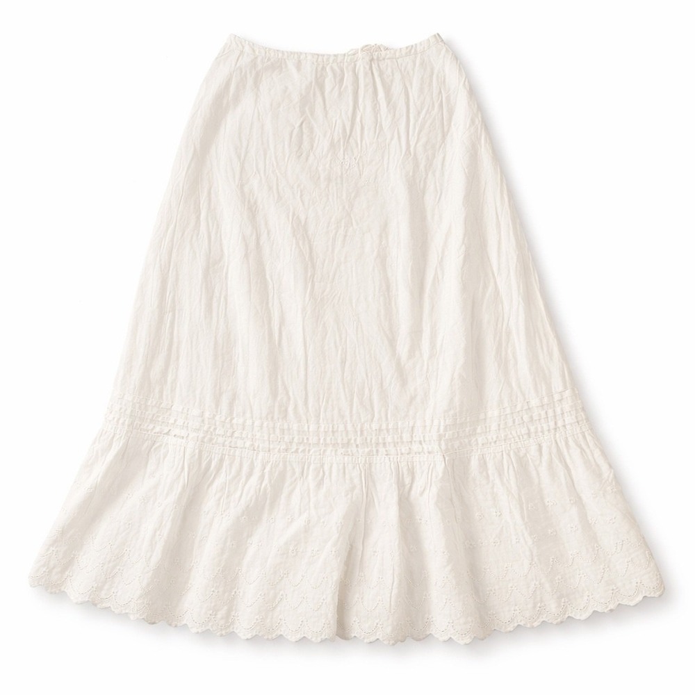 Vintage Cotton Skirt 26x30 White Eyelet Tiered Prairie Boho